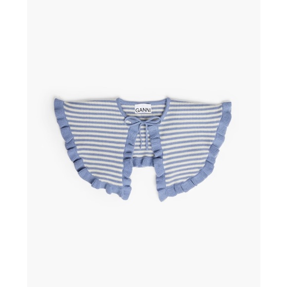 GANNI Striped Ruffled Wool & Cashmere Blend Collar NWT - Picture 10 of 10
